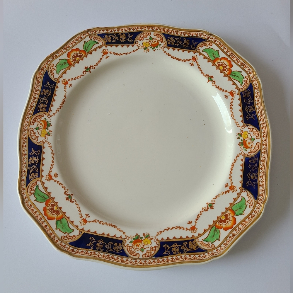 Vintage Art Deco Royal Caledonia Cobalt Blue Imari Pattern Floral Gold Rim Plate